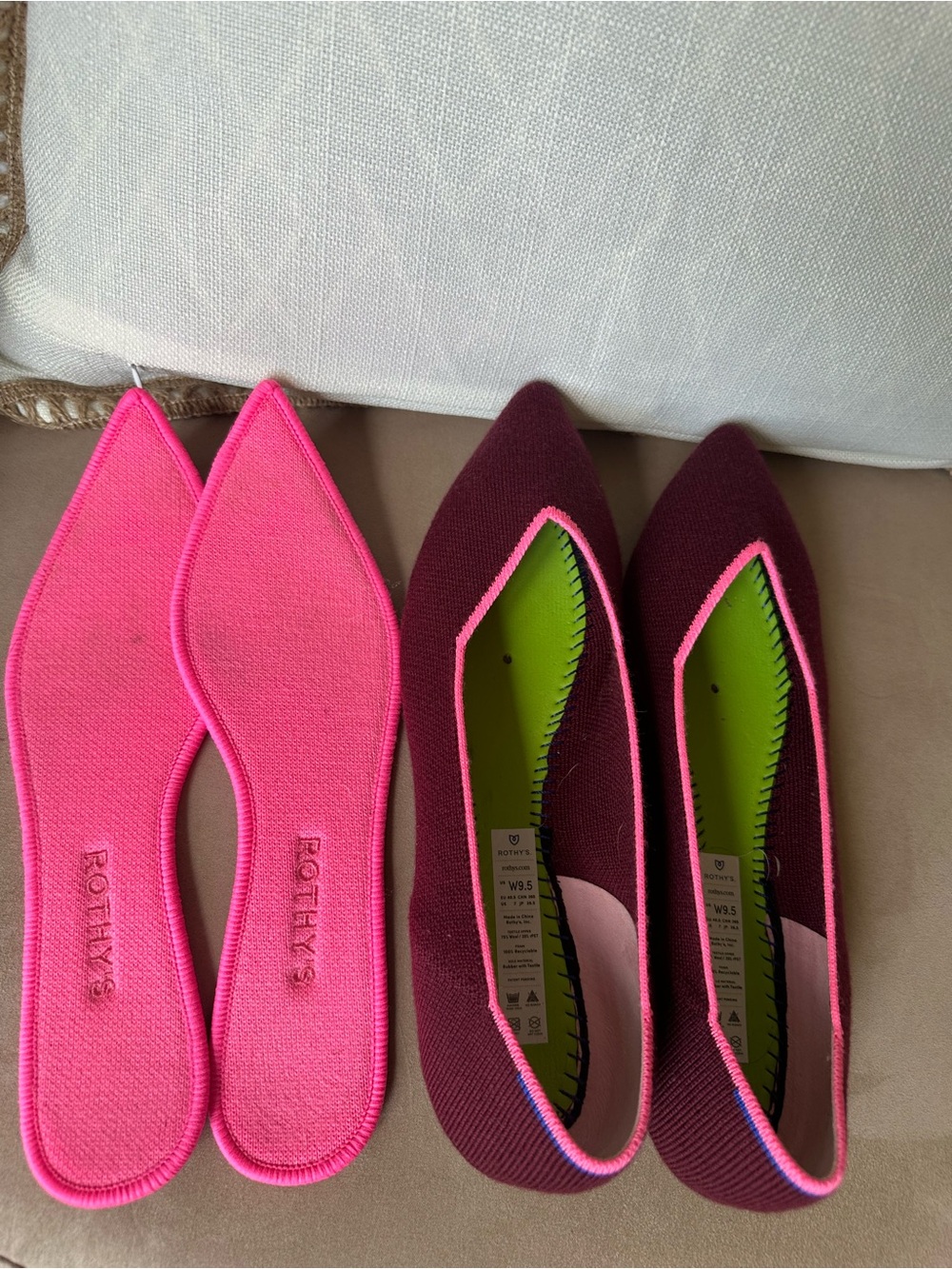 Rothy's The Point Ballet Flat Slip-On Merino Wool Currant Pink Size 9.5 - Picture 10 of 15